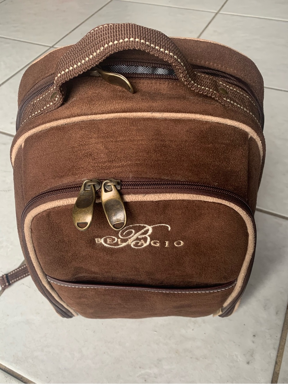 Picnic at Ascot Suede Picnic Backpack with Coffee Thermos and cups